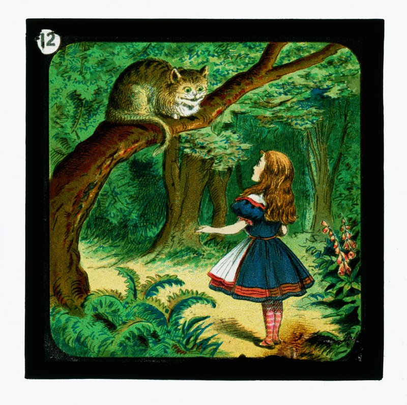Liisa Ihmemaassa, värilliset lyhtydiat (lyhtyliukumäki) tekijältä John (after) Tenniel