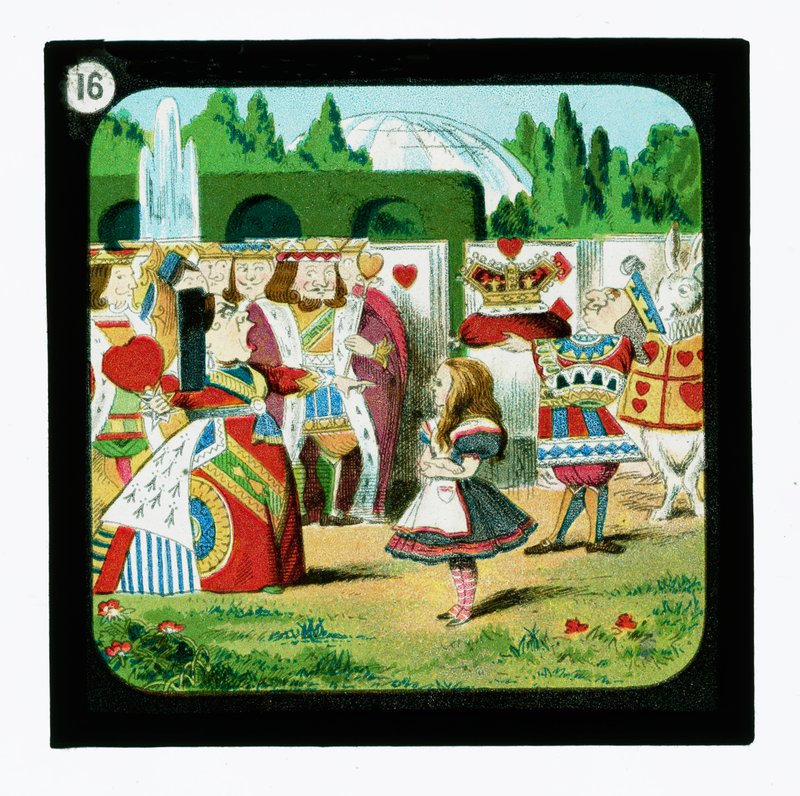 Liisa Ihmemaassa, värilliset lyhtydiat (lyhtyliukumäki) tekijältä John (after) Tenniel