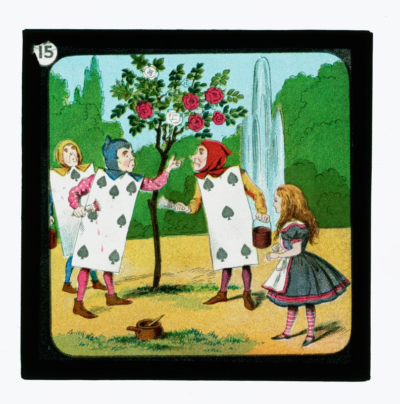 Liisa Ihmemaassa, värilliset lyhtydiat (lyhtyliukumäki) tekijältä John (after) Tenniel