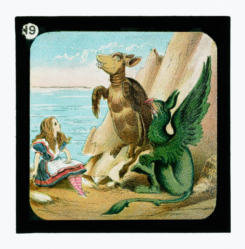 Liisa Ihmemaassa, värilliset lyhtydiat (lyhtyliukumäki) tekijältä John (after) Tenniel