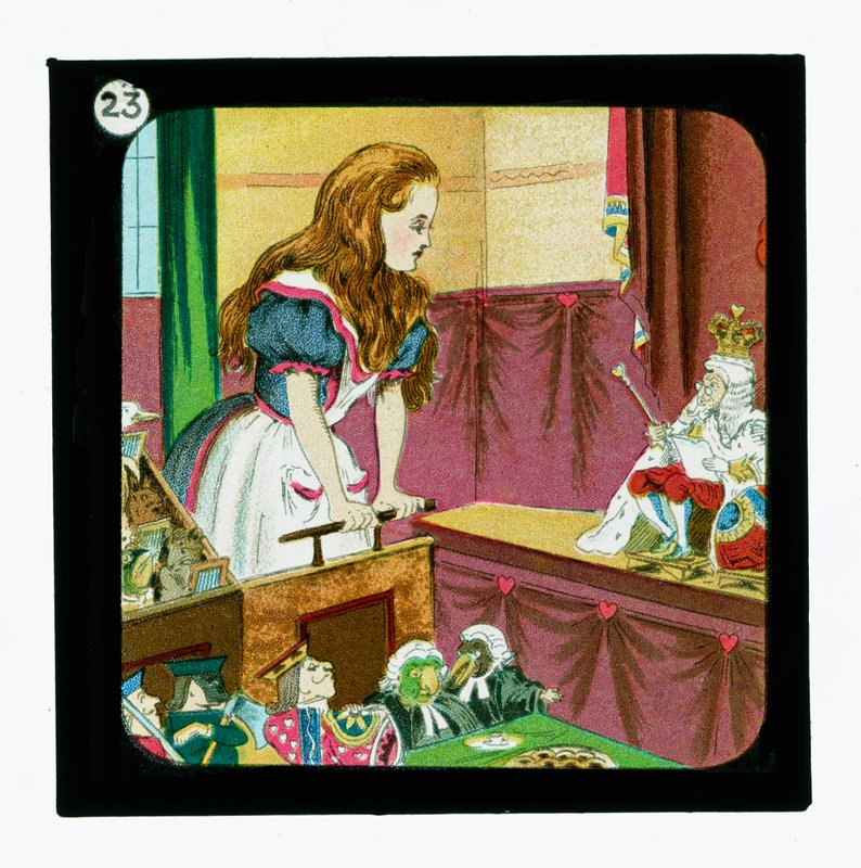 Liisa Ihmemaassa, värilliset lyhtydiat (lyhtyliukumäki) tekijältä John (after) Tenniel