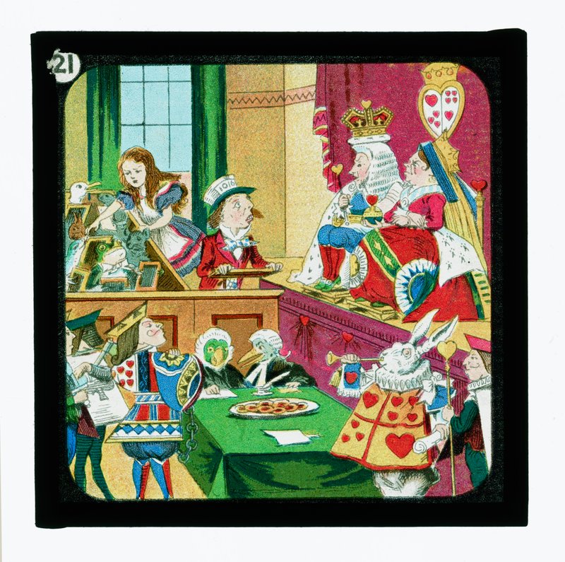 Liisa Ihmemaassa, värilliset lyhtydiat (lyhtyliukumäki) tekijältä John (after) Tenniel
