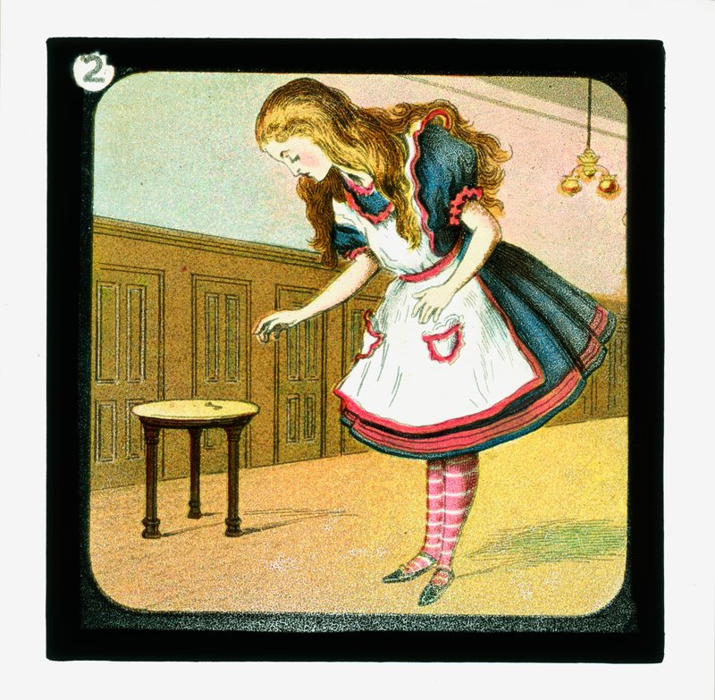 Liisa Ihmemaassa, värilliset lyhtydiat (lyhtyliukumäki) tekijältä John (after) Tenniel