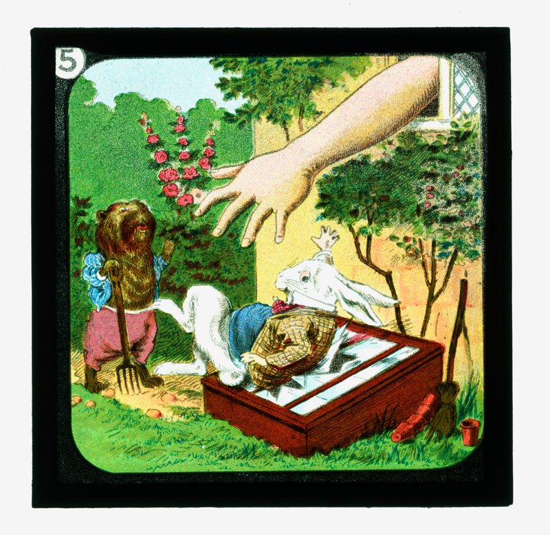 Liisa Ihmemaassa, värilliset lyhtydiat (lyhtyliukumäki) tekijältä John (after) Tenniel