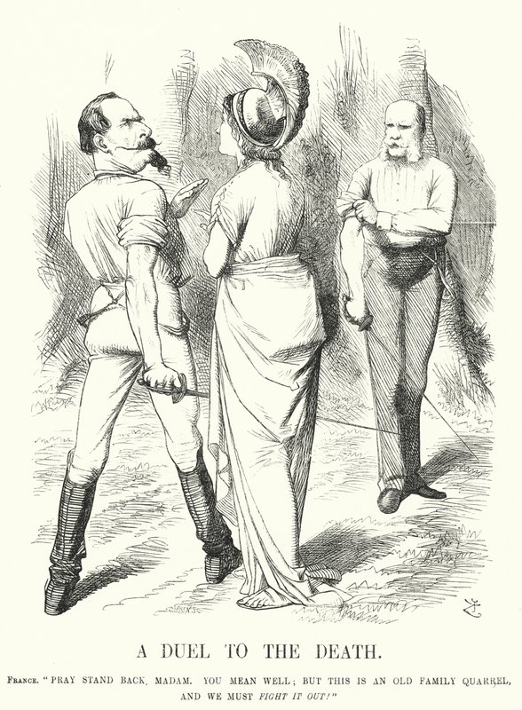 Punch-sarjakuva: Duel to the Death - Ranskan ja Preussin sota (kaiverrus) tekijältä John (after) Tenniel