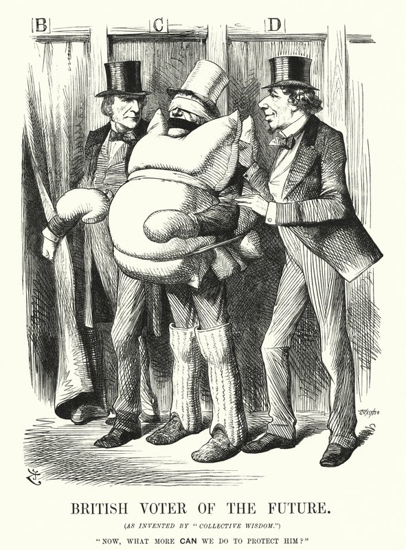 Punch-sarjakuva: Brittiläinen tulevaisuuden äänestäjä (kaiverrus) tekijältä John (after) Tenniel