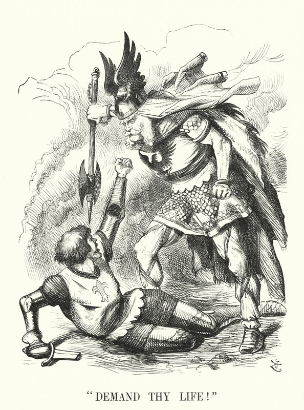Punch sarjakuva: Vaadi henkesi! - Ranskan tappio Ranskan ja Preussin sodassa (kaiverrus) tekijältä John (after) Tenniel