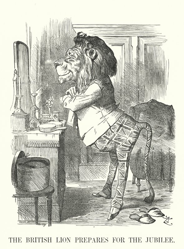 Punch-sarjakuva: Brittileijona valmistautuu juhlapäivään - Queen Victoria