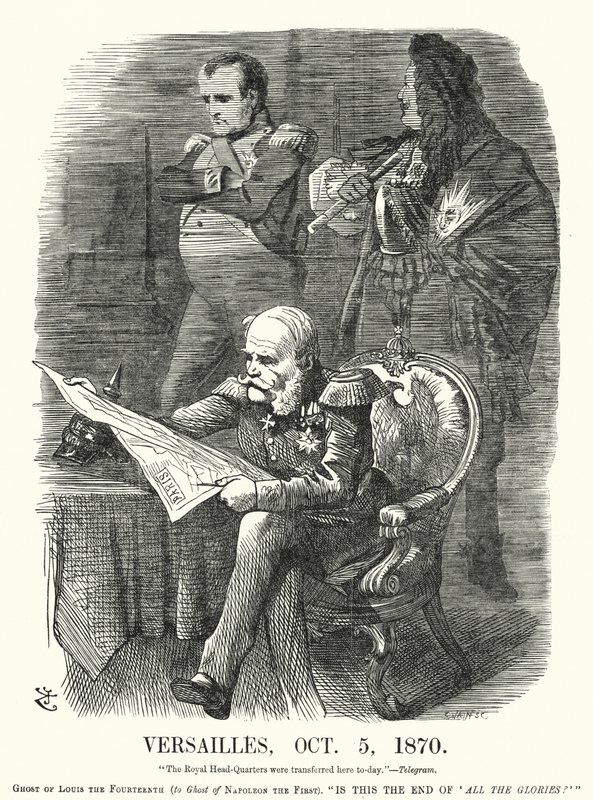 Punch-sarjakuva: Versailles, 5. lokakuuta 1870 - Ranskan nöyryytys Ranskan ja Preussin sodassa (kaiverrus) tekijältä John (after) Tenniel
