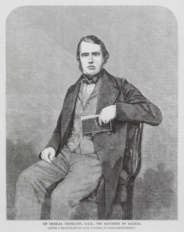 Sir Charles Trevelyan, brittiläinen siirtomaahallintovirkamies (kaiverrus). tekijältä John (after) Watkins