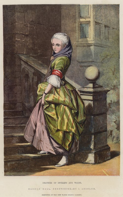 Englannin ja Walesin kaunottaret, Haddon Hall, Derbyshire (chromolitho) tekijältä John Absolon