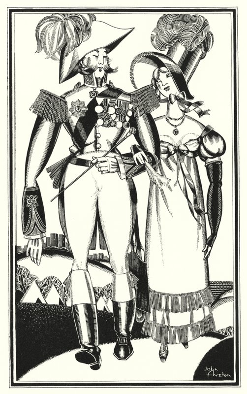 Lord Byronin kuvitus Don Juanille: mitalit, arvosanat, nauhat, pitsi, kirjonta, tulipunainen (litho) tekijältä John Austen
