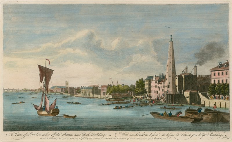 Näkymä Lontoosta Thamesin rannalta lähellä York Buildingsia. tekijältä John Boydell