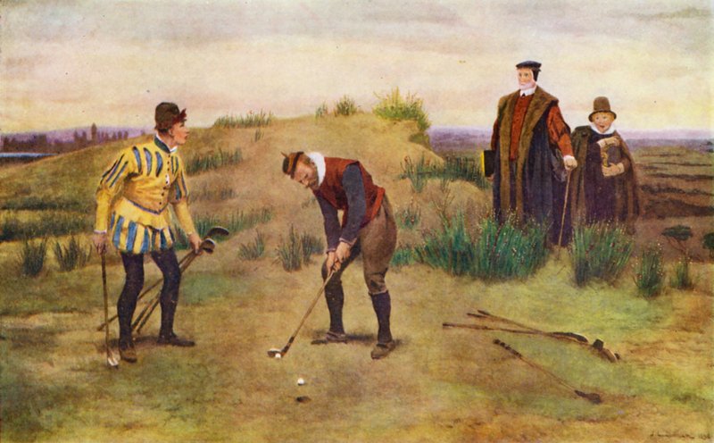 Sabbath Breakers, kaksi miestä, jotka saatiin kiinni pelaamasta golfia sapattina (värilitho) tekijältä John Charles (after) Dollman