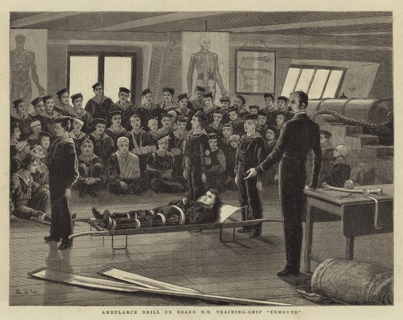 Ambulanssiharjoitus laivalla HM Training-Ship Exmouth tekijältä John Charles Dollman