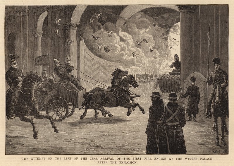 Yritys tsaarin elämään, ensimmäisen moottorin saapuminen Talvipalatsiin räjähdyksen jälkeen tekijältä John Charles Dollman