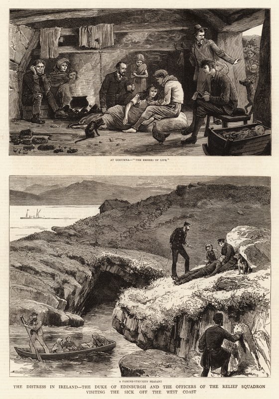 Hätä Irlannissa, Edinburghin herttua ja avustuslentueen upseerit vierailemassa sairaiden luona länsirannikolla tekijältä John Charles Dollman