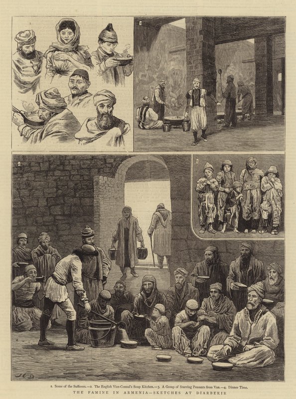 Nälänhätä Armeniassa, luonnoksia Diarbekirissa tekijältä John Charles Dollman