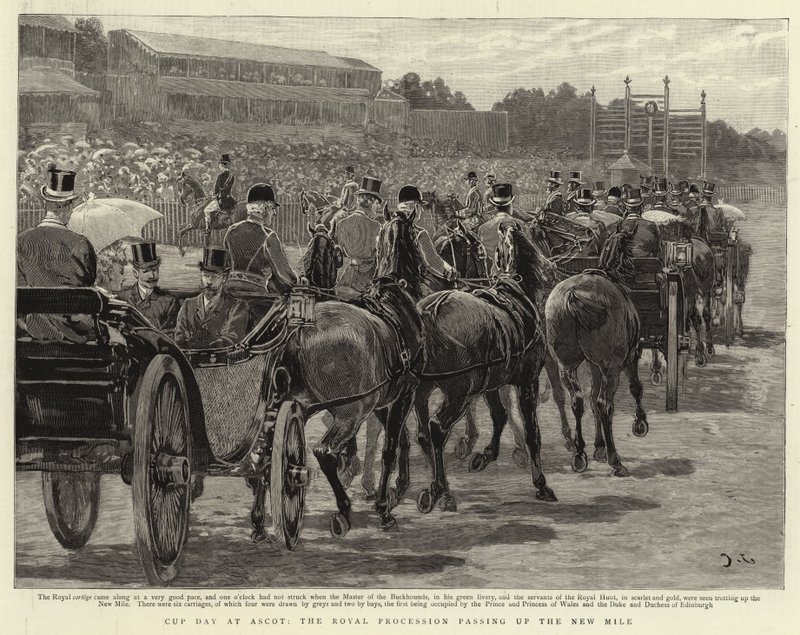 Cup Day Ascotissa, kuninkaallinen kulkue ohittaessaan New Milen tekijältä John Charlton
