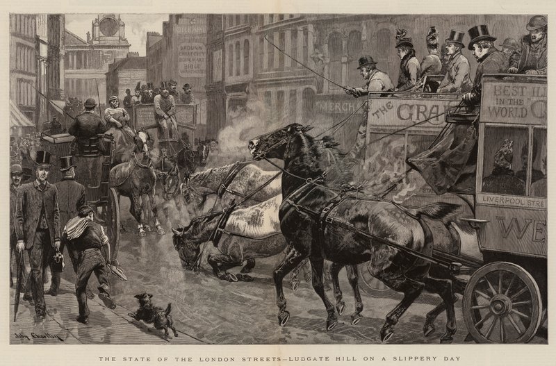 London Streetsin osavaltio, Ludgate Hill liukkaana päivänä tekijältä John Charlton
