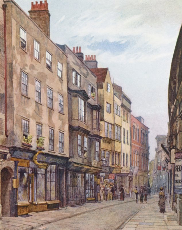 Kadonnut Lontoo: Holywell Street, länteen päin (värilitro). tekijältä John Crowther