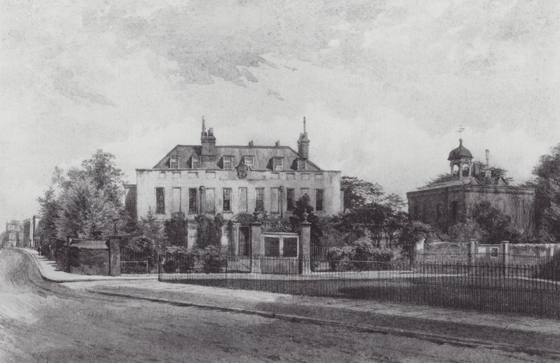 Kadonnut Lontoo: Stockwell Park House, Stockwell Parkista (litografia) tekijältä John Crowther