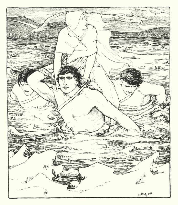 Kuvituskuvitus elokuvaan The Story of Deirdre (litografia). tekijältä John Dickson Batten