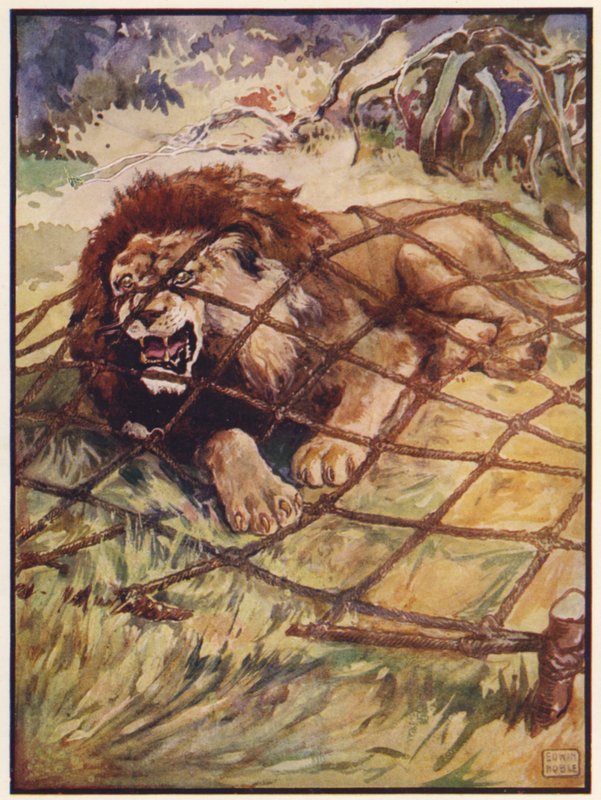 Leijona ja hiiri (väri litho) tekijältä John Edwin Noble