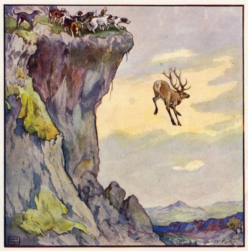 Pukki syöksyi alla olevaan kuiluun (väri litho) tekijältä John Edwin Noble