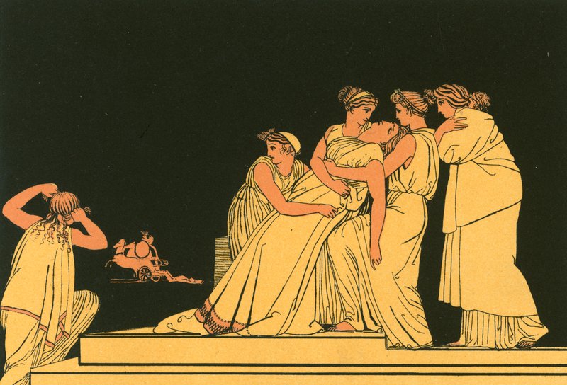 Andromache pyörtymässä seinällä tekijältä John Flaxman