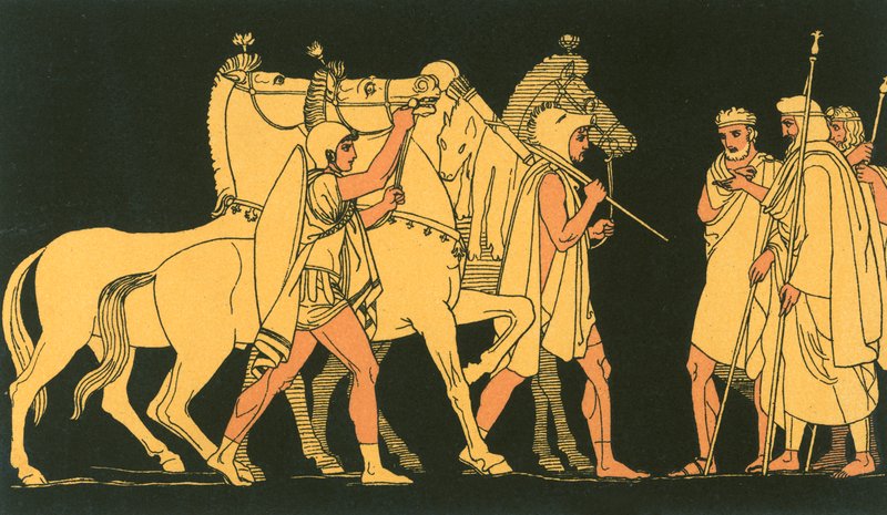 Diomed ja Ulysses, jotka palaavat Rhesuksen saaliin kanssa tekijältä John Flaxman