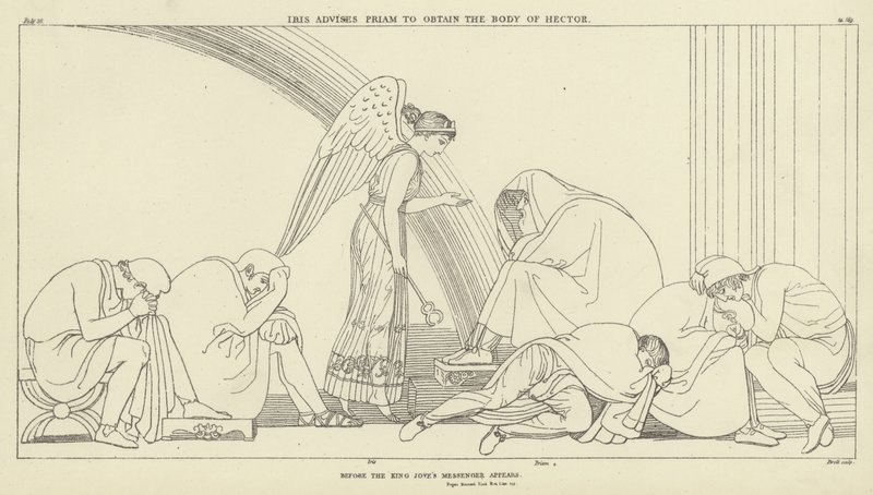 Iris neuvoo Priamia hankkimaan Hectorin ruumiin tekijältä John Flaxman