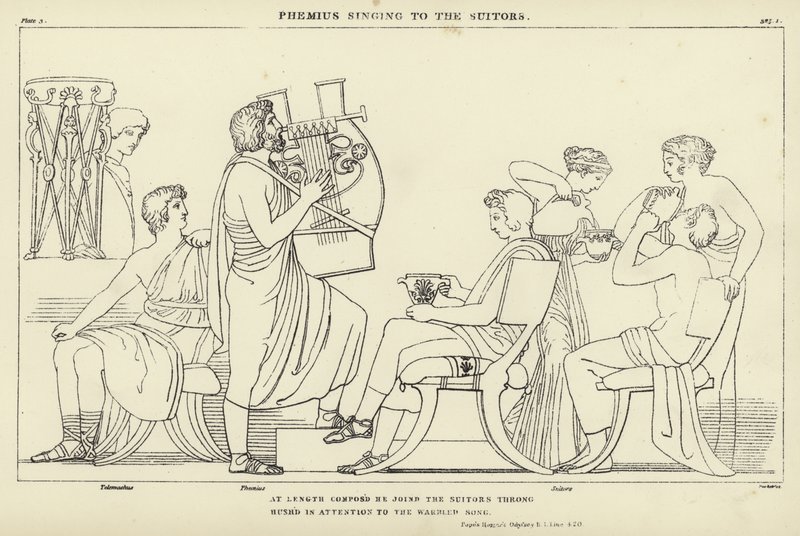 Phemius laulaa Suitorsille tekijältä John Flaxman