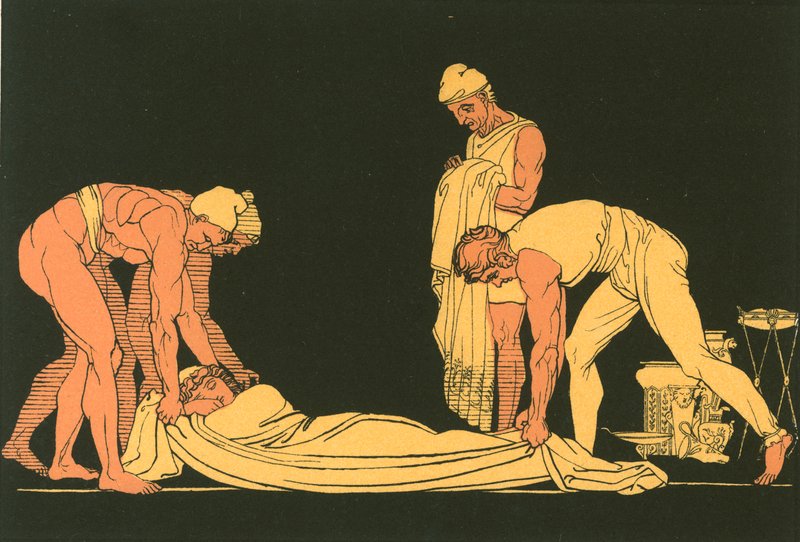 Ulysses nukkui omalla rannikollaan faiakialaisten merimiesten toimesta tekijältä John Flaxman