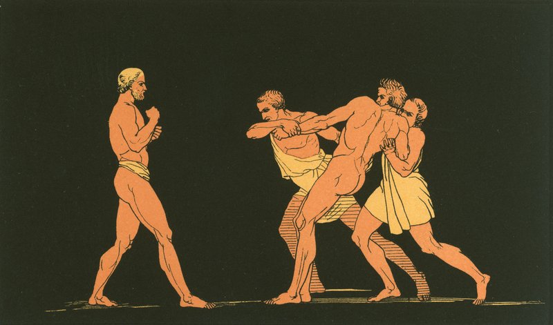 Odysseus valmistautuu taisteluun Iruksen kanssa tekijältä John Flaxman