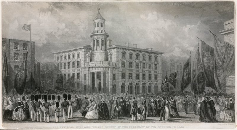 New Coal Exchange, Thames Street, sen avajaisseremoniassa vuonna 1849 tekijältä John Francis Salmon