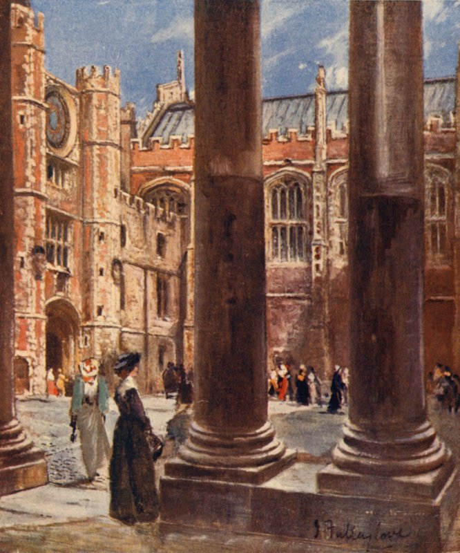 Clock Court, Hampton Court Palace (väri litho) tekijältä John Fulleylove