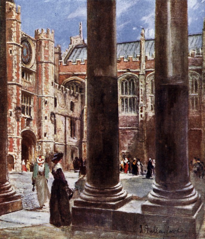Clock Court, Hampton Court Palace, Richmond upon Thames, Lontoo (väri litho) tekijältä John Fulleylove