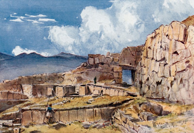 Mycenae, joka näyttää Schliemannin kuuluisien löytöjen paikan tekijältä John Fulleylove