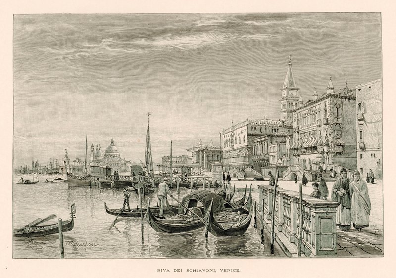 Riva dei Schiavoni, Venetsia (litho) tekijältä John Fulleylove