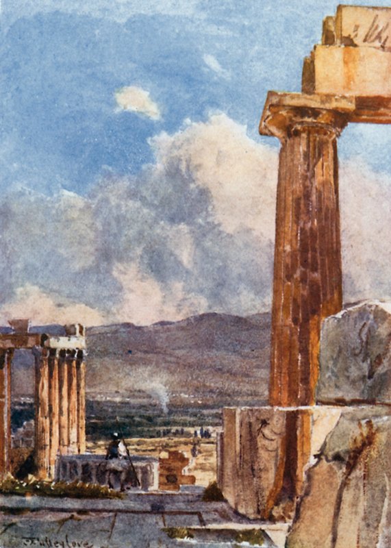 Erechtheumin itäportico Parthenonin pohjoisesta peristyylistä katsottuna tekijältä John Fulleylove