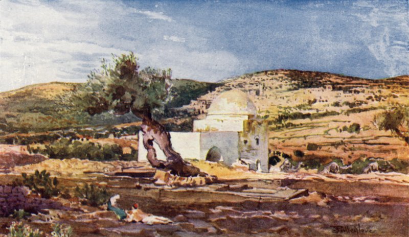 Raakelin hauta tiellä Jerusalemista Hebroniin (väri litho) tekijältä John Fulleylove