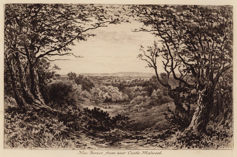 New Forest Castle Malwoodin läheltä (kaiverrus) (kaiverrus) tekijältä John Fullwood
