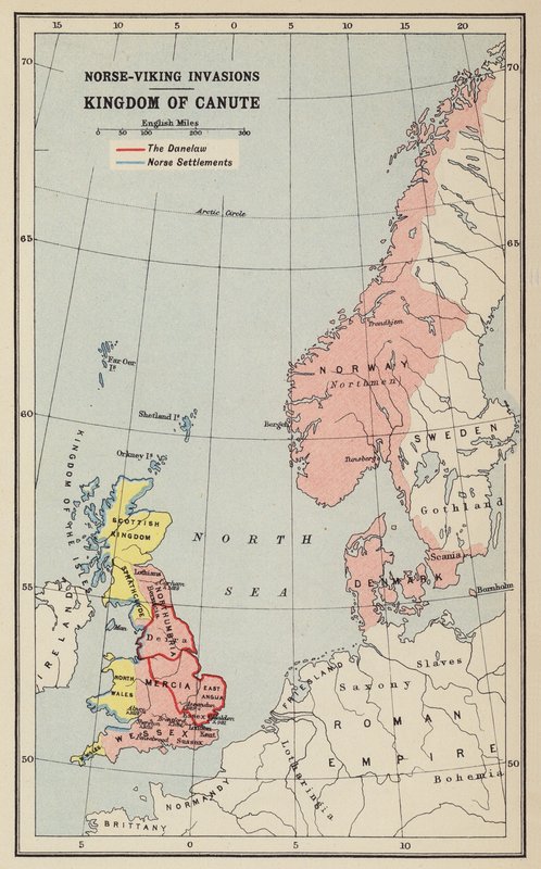 Norjalais-viikinki-invaasiot, Canutin kuningaskunta (litografia) tekijältä John George Bartholomew