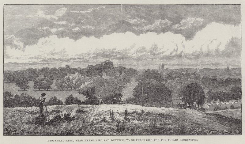 Brockwell Park, lähellä Herne Hilliä ja Dulwichia, ostetaan julkista virkistystä varten tekijältä John Gilbert