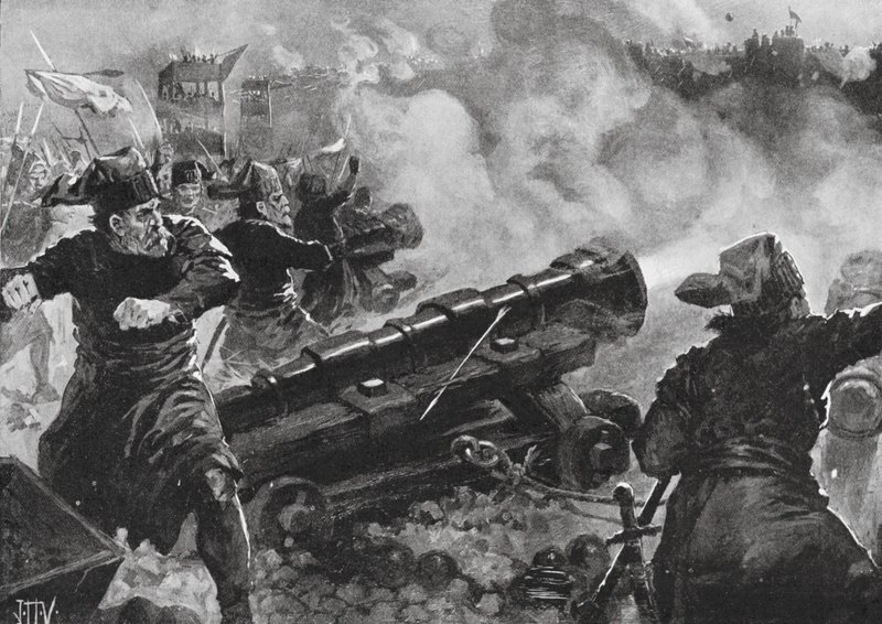 Konstantinopolin piiritys turkkilaisten toimesta (litografia) tekijältä John Harris Valda