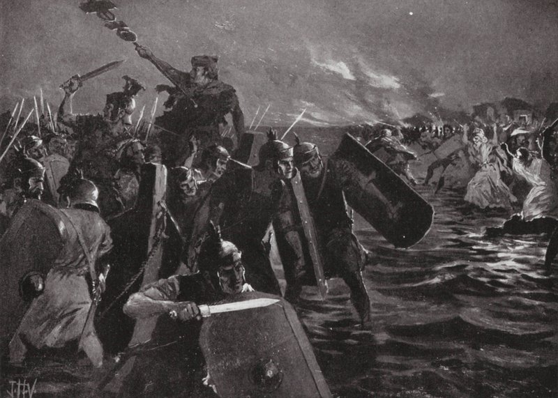 Roomalaisten hyökkäys Angleseaan (litografia) tekijältä John Harris Valda
