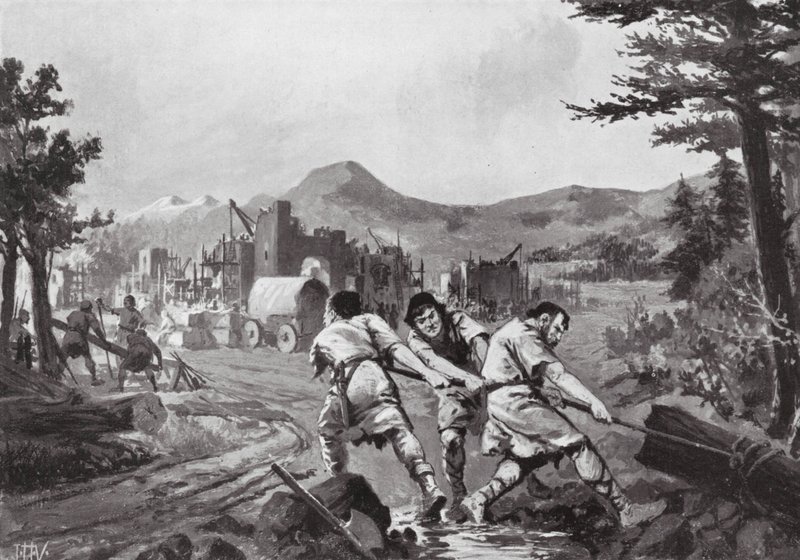 Valakian mäkimiehet perustamassa kaupunkia, yhdeksäs vuosisata (litografia) tekijältä John Harris Valda