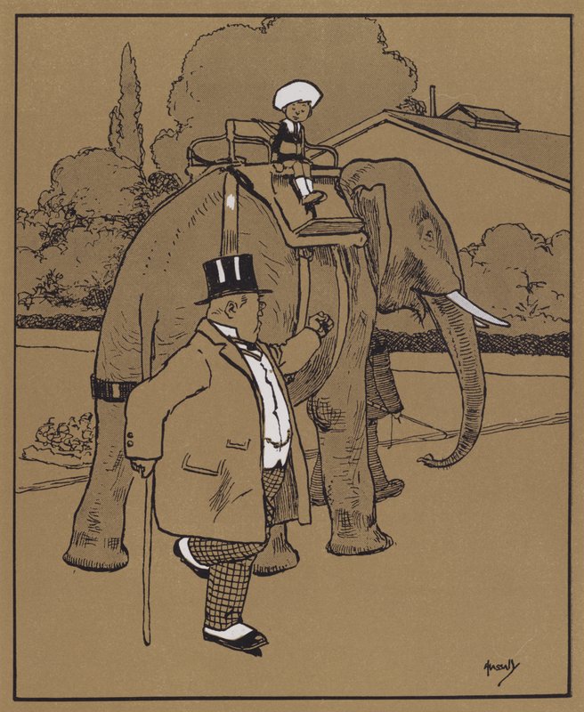 "Hän kutsui norsua tyhmäksi pedoksi tai jotain" (väri litho) tekijältä John Hassall