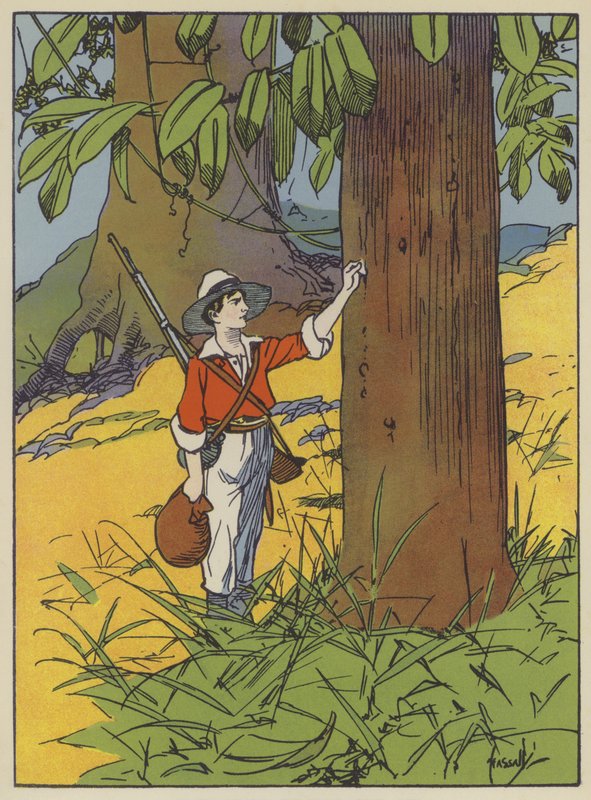 Kuvitus Swiss Family Robinsonille (väri litho) tekijältä John Hassall